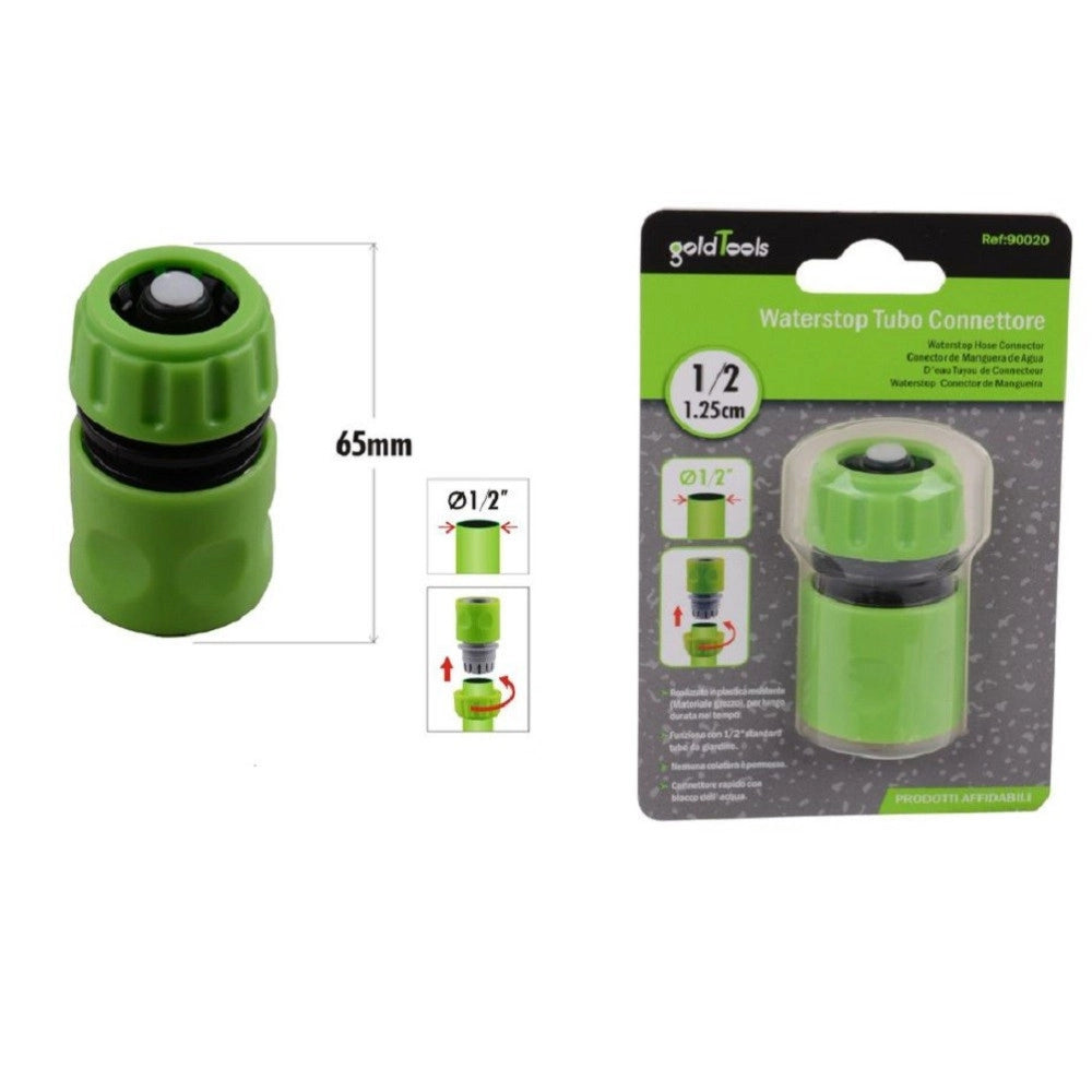 Trade Shop - Connettore Con Innesto Rapido Per Tubo 1/2″ 1.25cm Con Blocco Acqua 65 Mm 90020 -