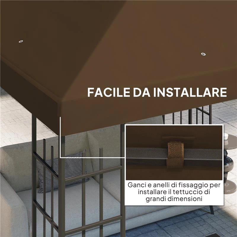 COPERTURA PER GAZEBO DA GIARDINO 3X3 M IN TESSUTO OXFORD 600D CON FORI DI DRENAGGIO MARRONE