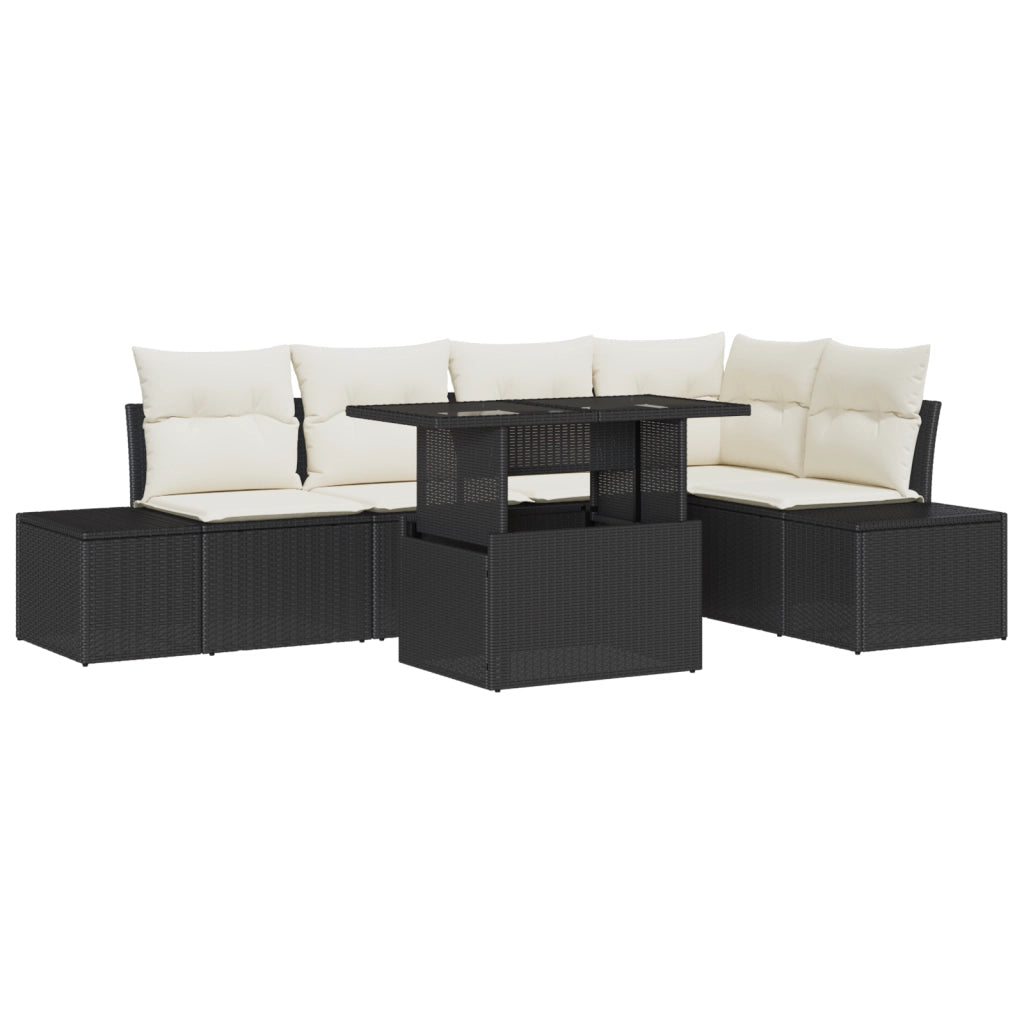 Set da Giardino composto da 6 Pezzi con Cuscini Rattan Nero