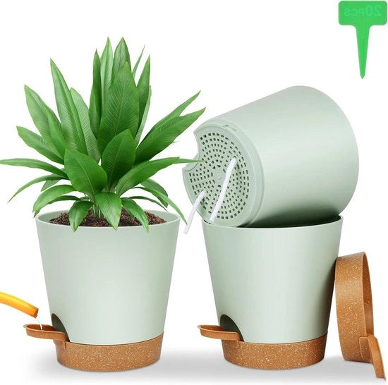 Piantagione autoirrigante 3 pezzi con piatto per piante - plastica - 165 * 17cm - 20 etichette per piante - sistema di irrigazione - piante per camera e balcone