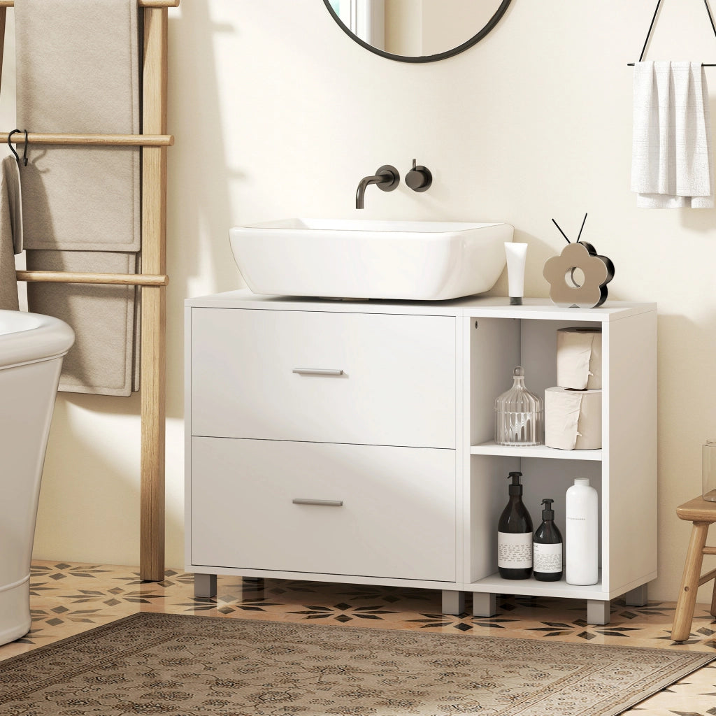 Mobile Bagno Sottolavabo con 2 Cassetti e 2 Ripiani Aperti ¨C Zephmum ¨C 90x30x60 cm Bianco