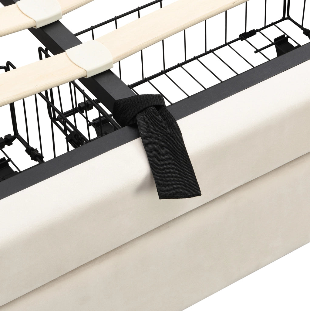 Letto imbottito contenitore in velluto beige con testiera regolabile e 2 cassetti