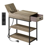 Tavolino ripiano impilabile con prese e USB ¨C Zephmum ¨C Grigio beige 50x50x50