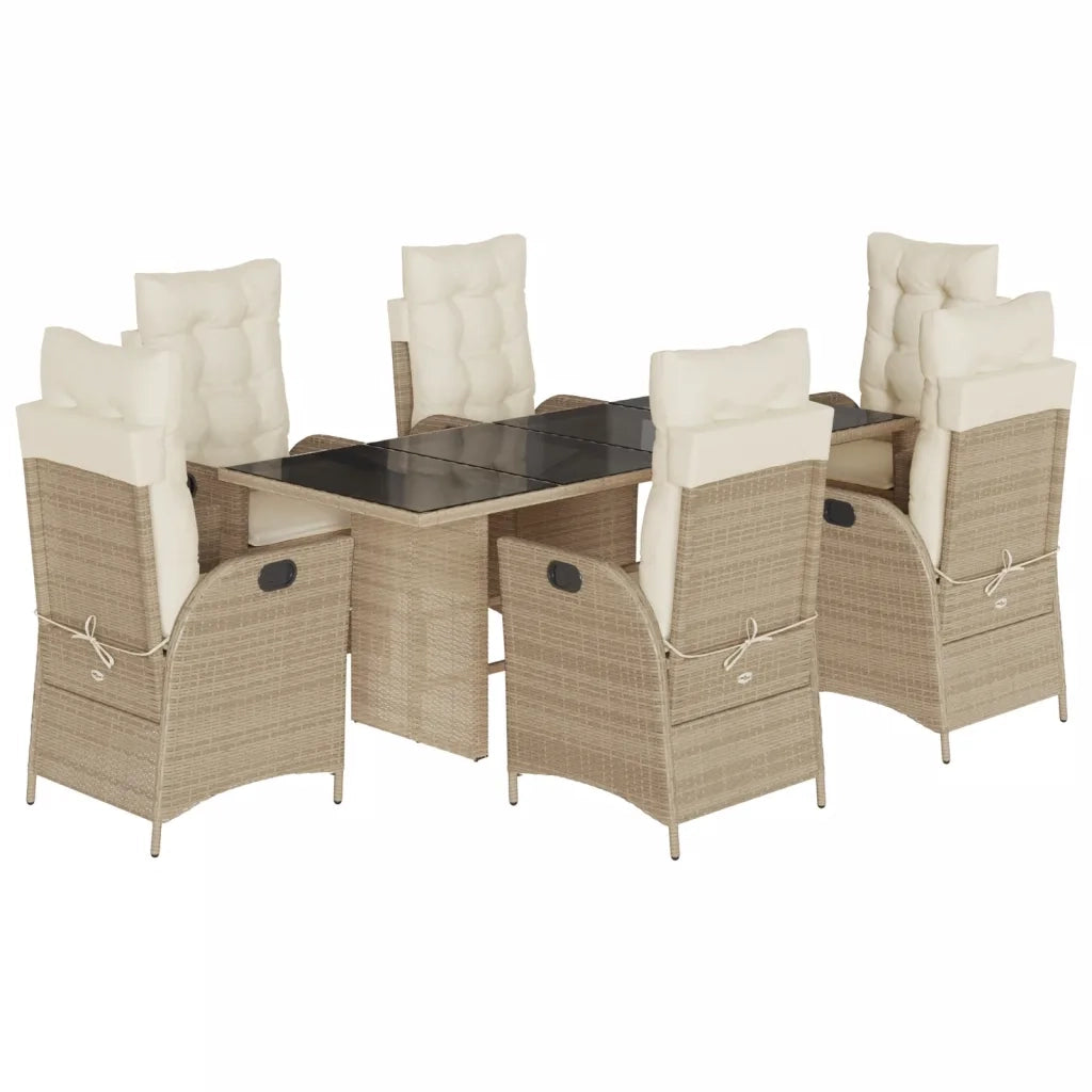 Set da Pranzo da Giardino 7 pz con Cuscini Beige in Polyrattan 3213124