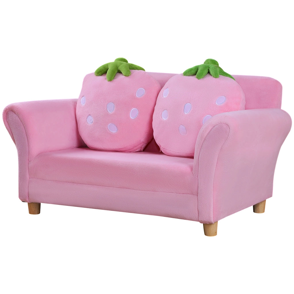 Poltrona bambini tessuto effetto velluto corallo con gambe legno massello per cameretta ¨C Xylo ¨C Rosa 90x53x48cm