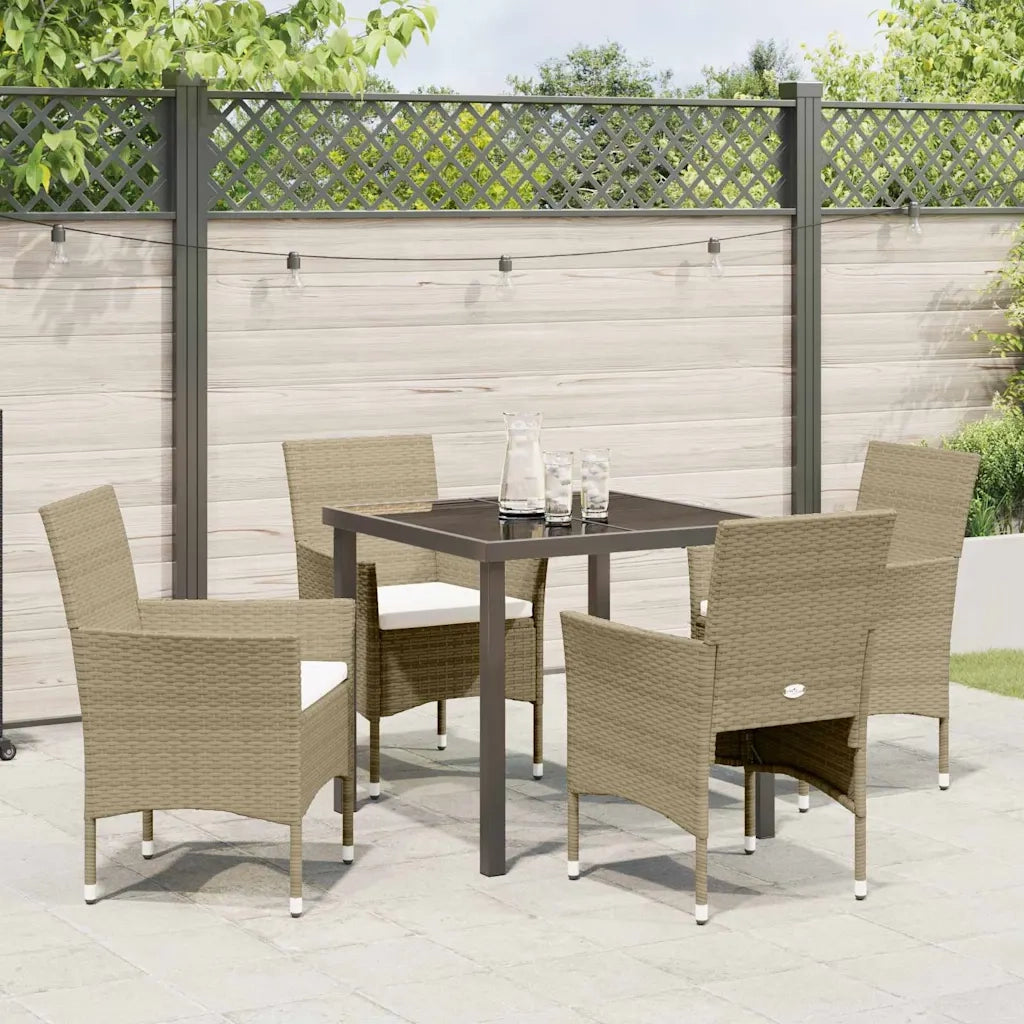 Set da Pranzo per Giardino con cuscino 5 pcs Beige polyrattan