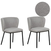 Set di 2 sedie da pranzo in bouclè grigio Rivestimenti in metallo nero Gambe senza braccioli Schienale curvo Design moderno e contemporaneo