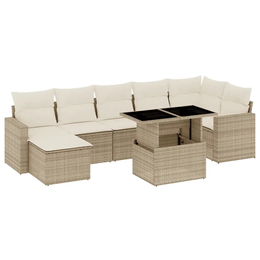 Set Divano da Giardino 8 pz con Cuscini Beige in Polyrattan 3267428