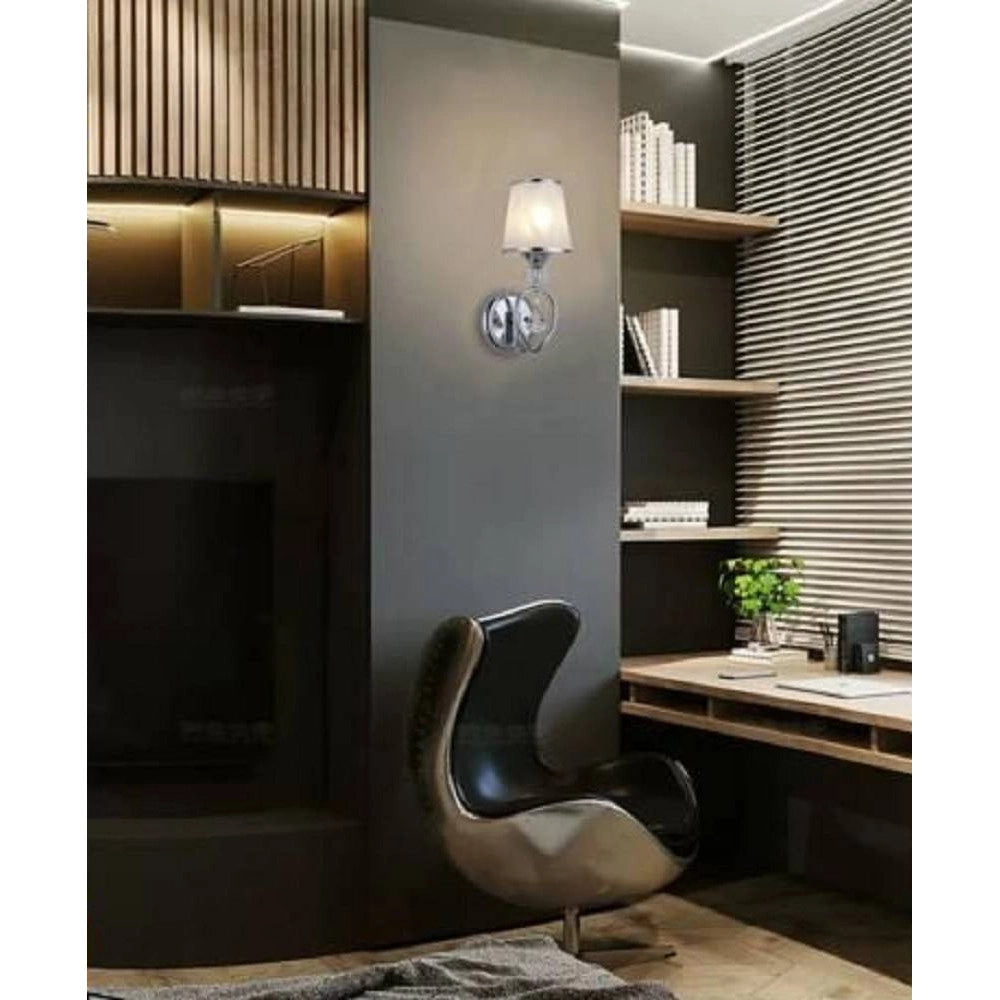 Trade Shop - Applique Parete Lumetto Muro Attacco E27 Oro Argento Abat Jour Lume In Vetro E18 - Argento