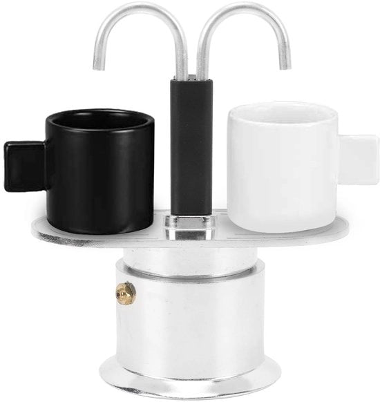 Macchina per caffè in stile italiano - Caffettiera con doppio becco - Caffè da 100 ml - Formato compattibile - Lega di alluminio - Caffè da assemblaggio