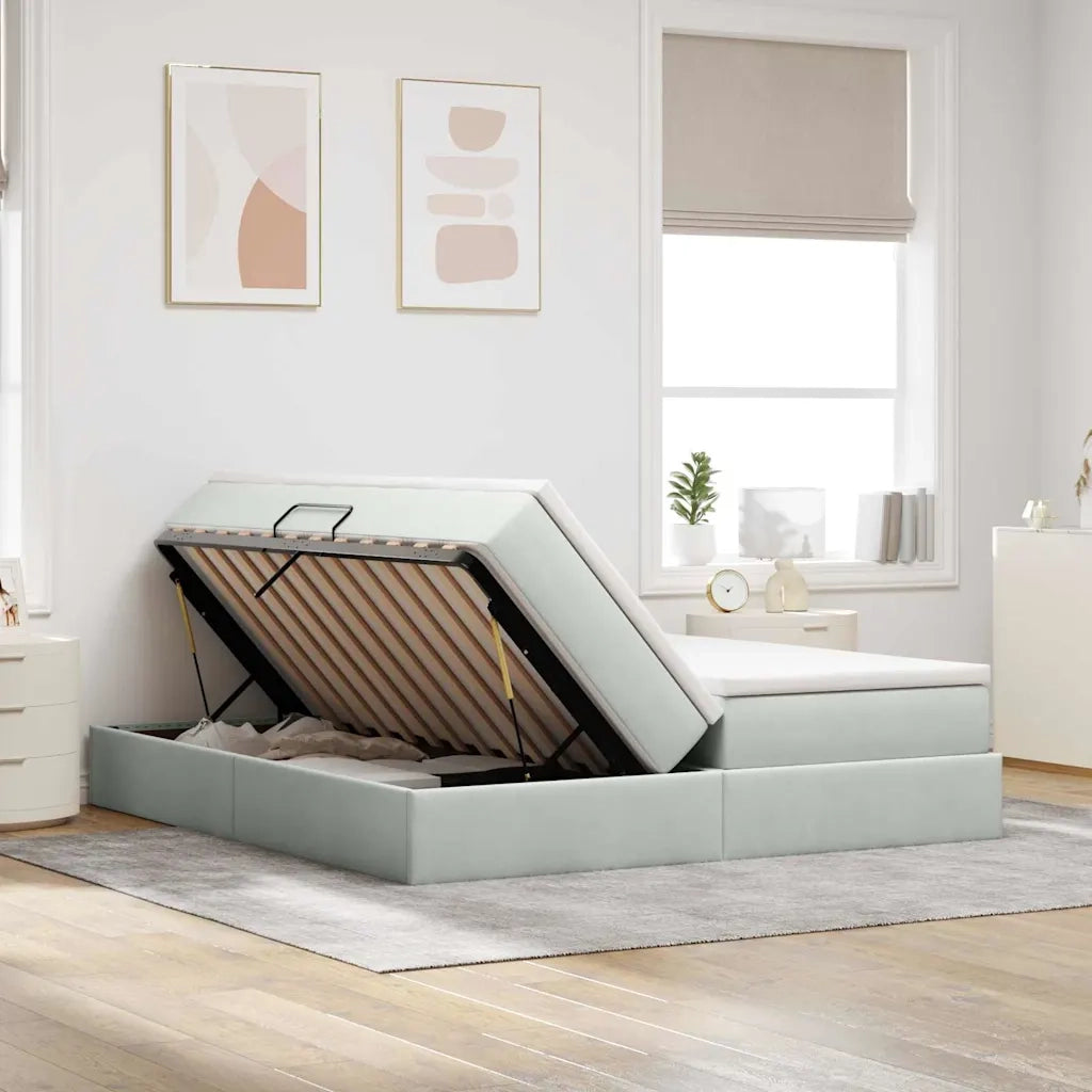 Letto con contenitore e materasso Grigio chiaro 180 x 200 cm