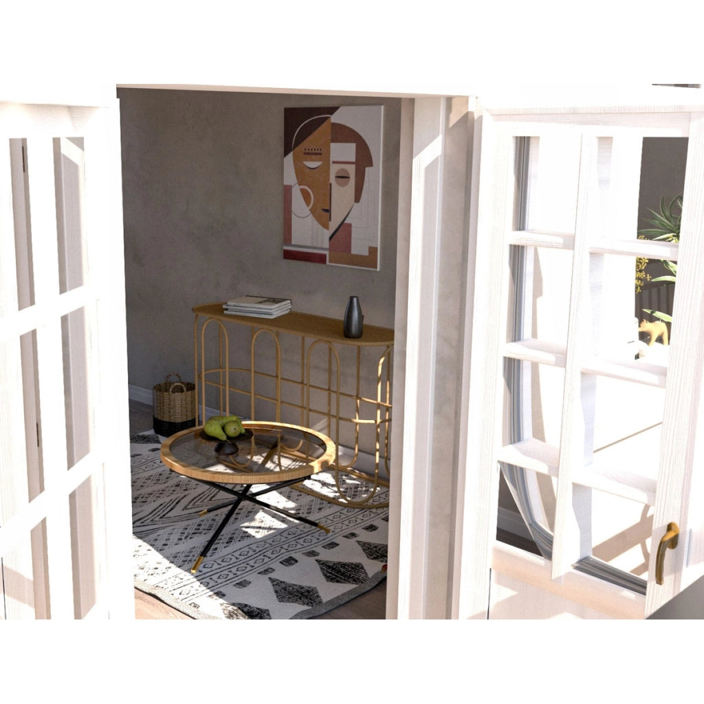 Tavolino da caffè rotondo Saint Barth con piano in vetro, ferro e rattan — Ø 80x46,5 cm