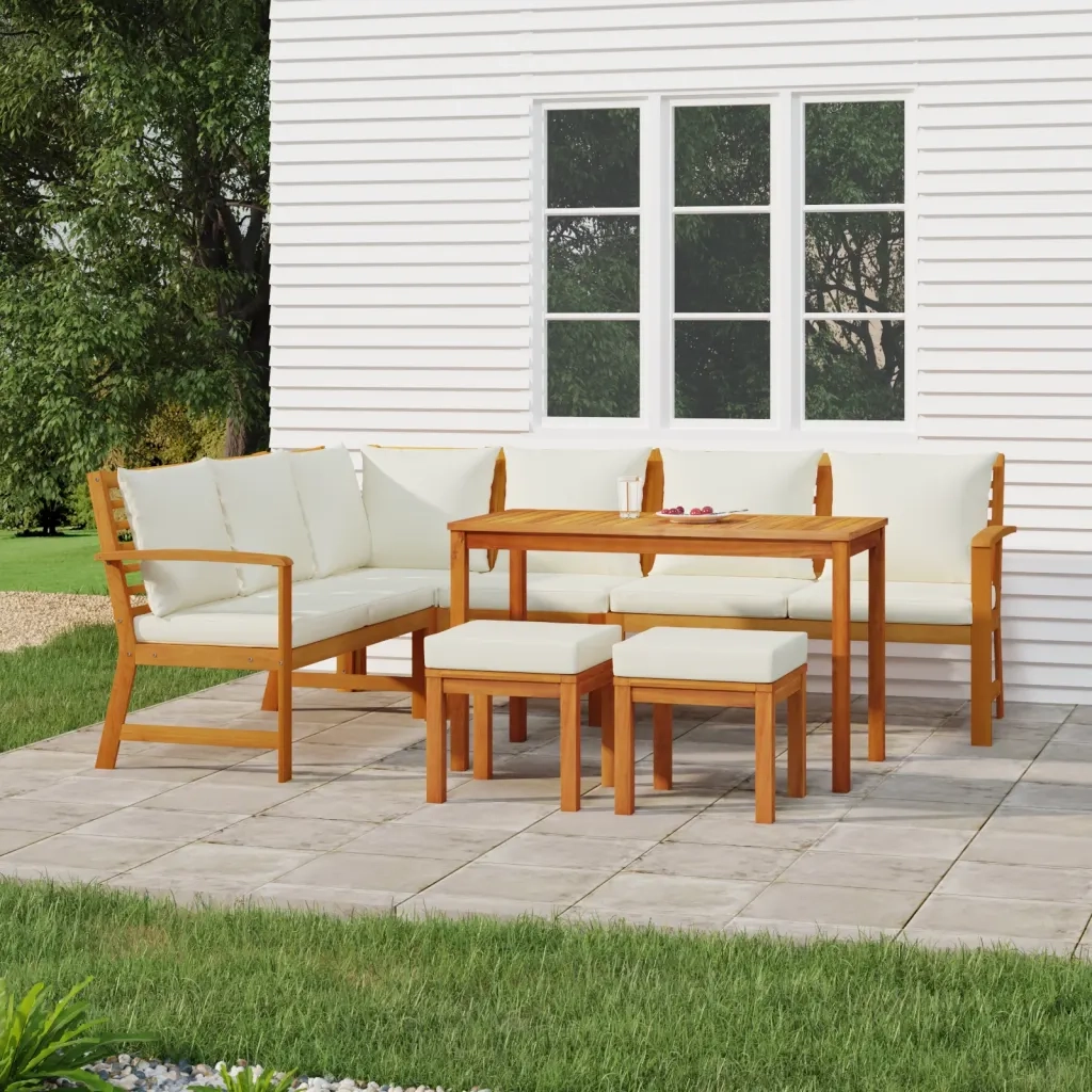 Set da Pranzo Giardino 7pz con Cuscini Legno Massello di Acacia 3154968
