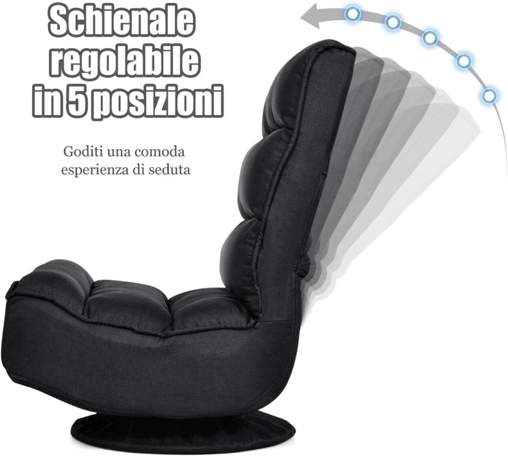 Poltrona Relax da Terra Pieghevole Reclinabile Girevole, Poltrone da Divano per Studio Salotto, con Schienale, Ottima per Rilassarti (Nero)