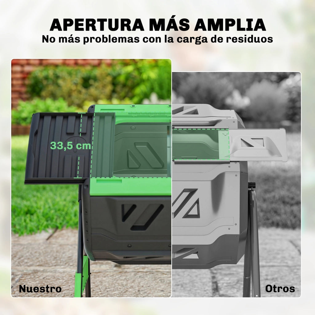 Compostiera Rotante 200L ¨C Xylo ¨C Verde con Ventilazione e Base Metallo