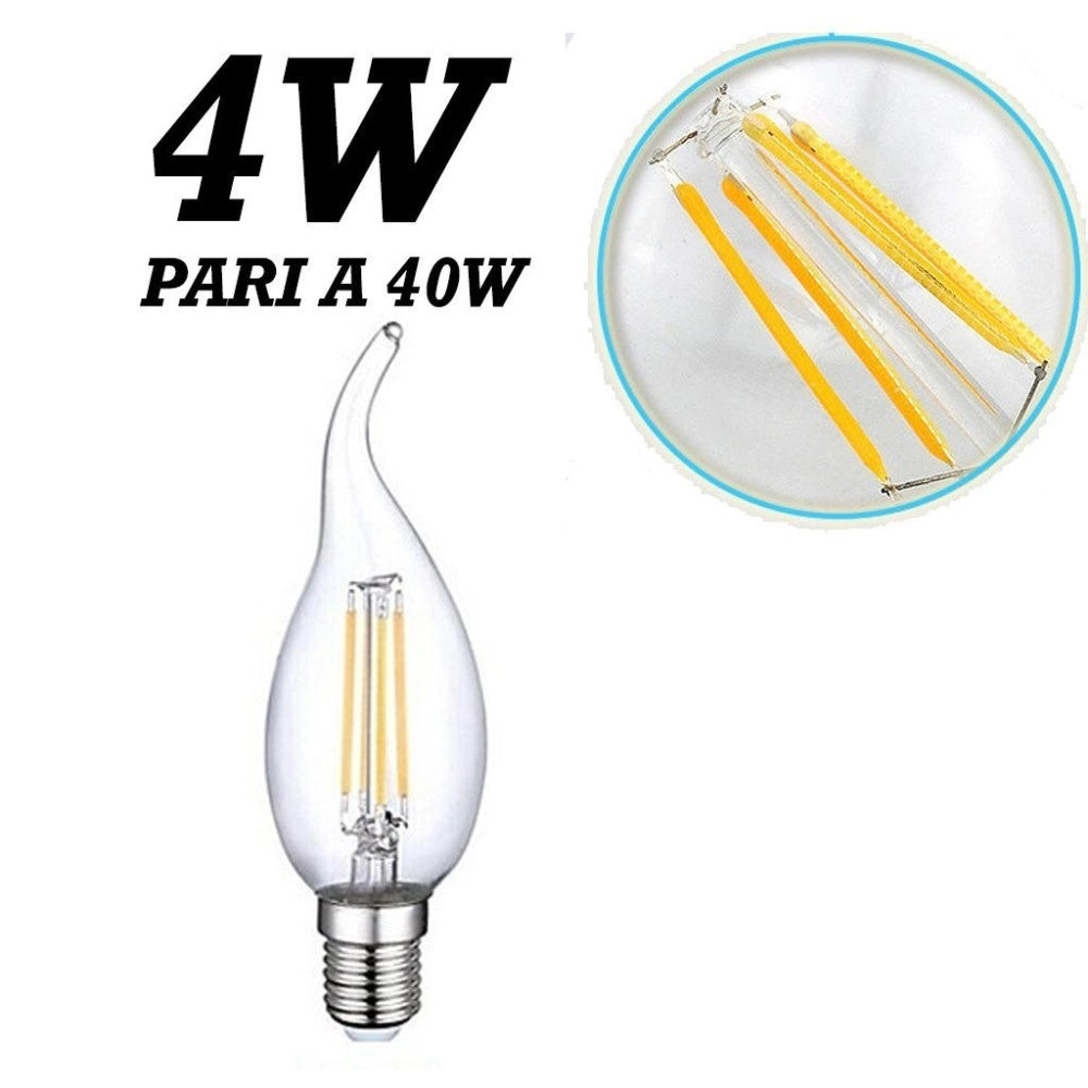 Trade Shop - Lampada Led Lampadina 4w E14 Bianco Freddo Fiamma Colpo Di Vento Filamento -