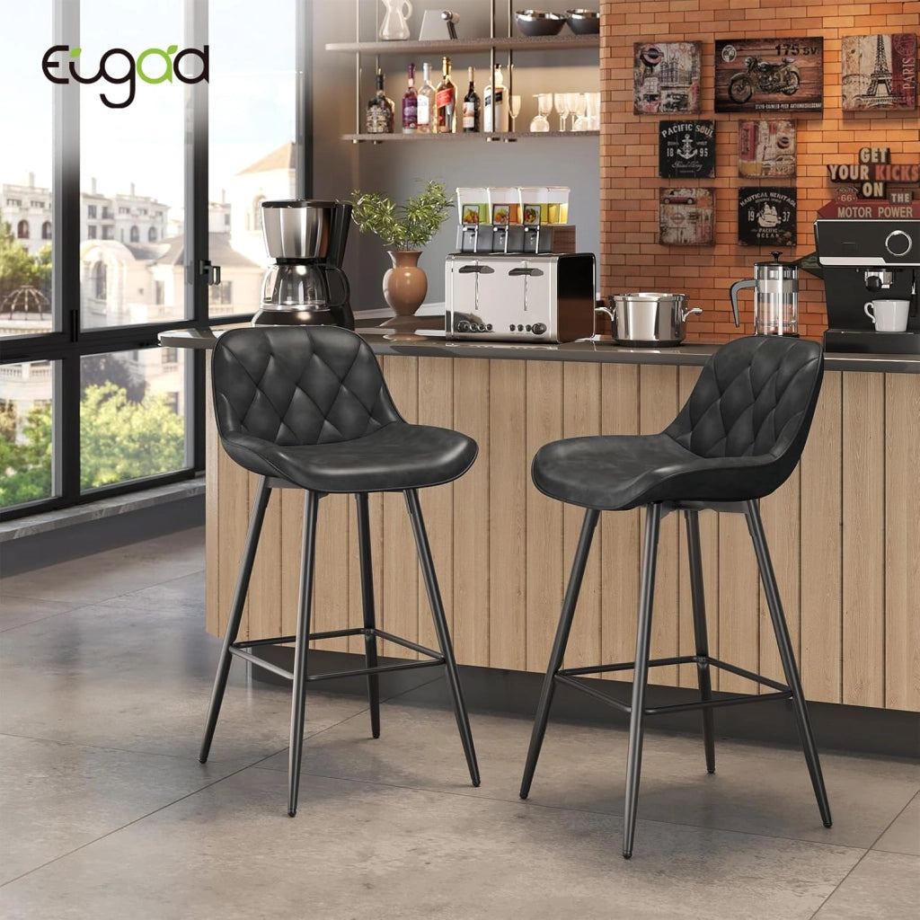 Sgabelli cucina, Sgabelli Bar con Schienale Sedia da Cucina con Poggiapiedi Sgabello Alto Imbottito Sedia in PU vintage con Gambe in Metallo per Bistrot Pub Sala da Pranzo, Antracite