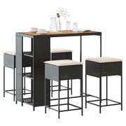 Set Bar da Giardino 5 pz con Cuscini in Polyrattan Nero