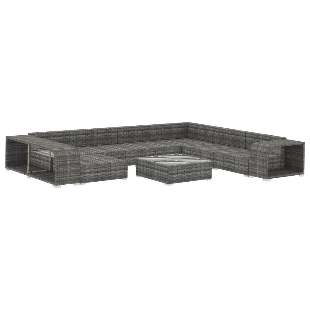 vidaXL Set Divani da Giardino 10 pz con Cuscini in Polyrattan Grigio