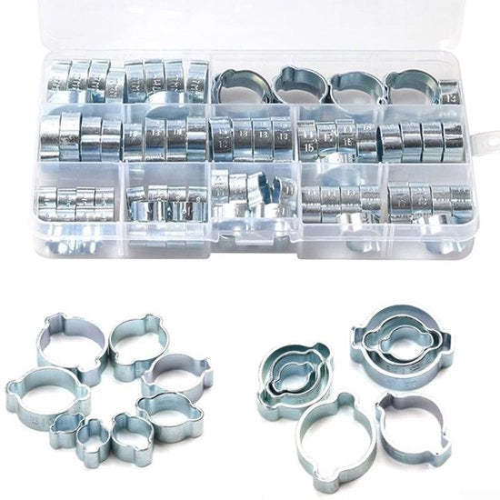 Assortimento di Klemme a Doppio Orecchio RVS - 80 pezzi - Corrosione Resistente - 360° Sigillatura - Realizzato con Materiali Duraturi e di Alta Qualità - Klemme a Buia