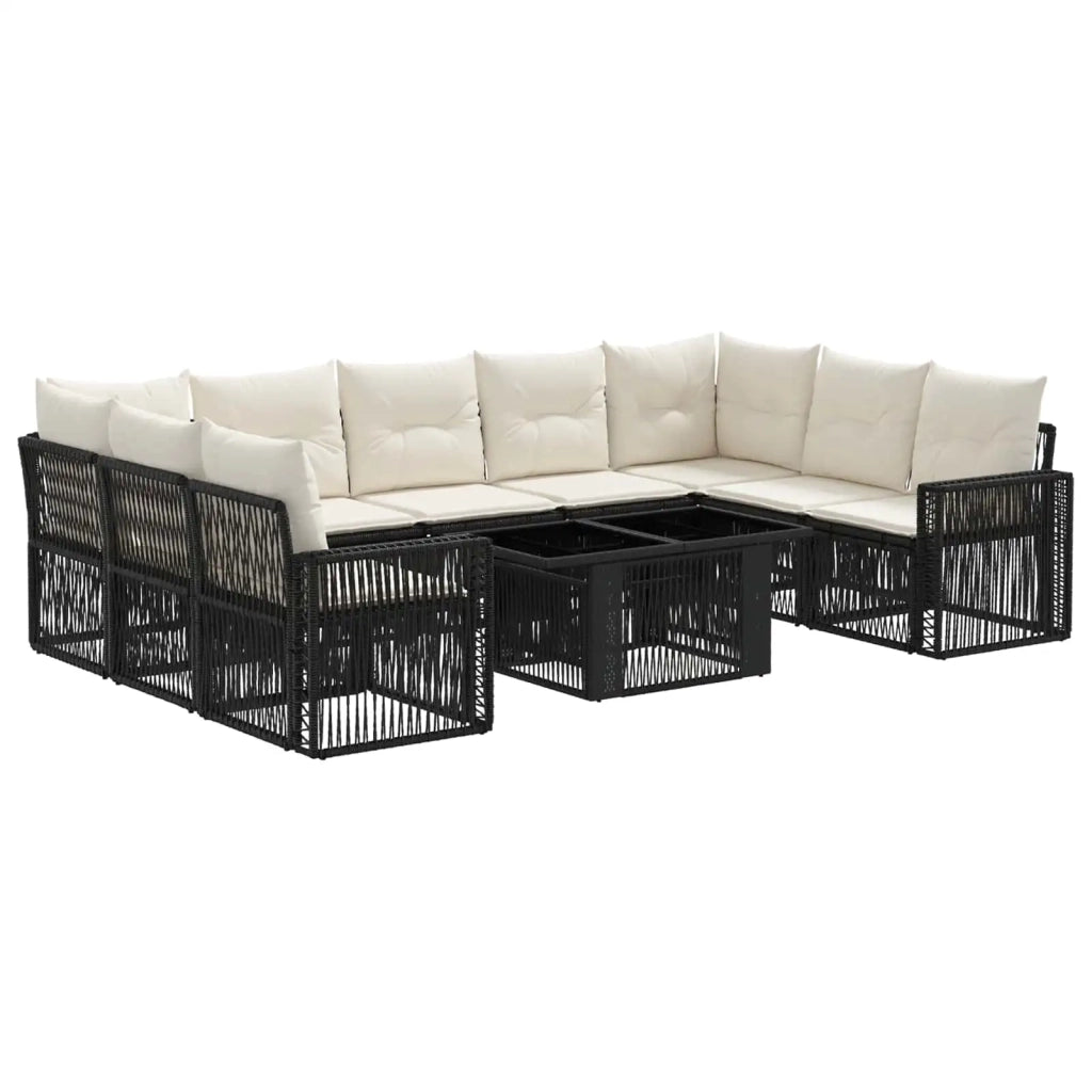 Set Divano da Giardino 10 pz Nero e Bianco Crema polyrattan 3436837