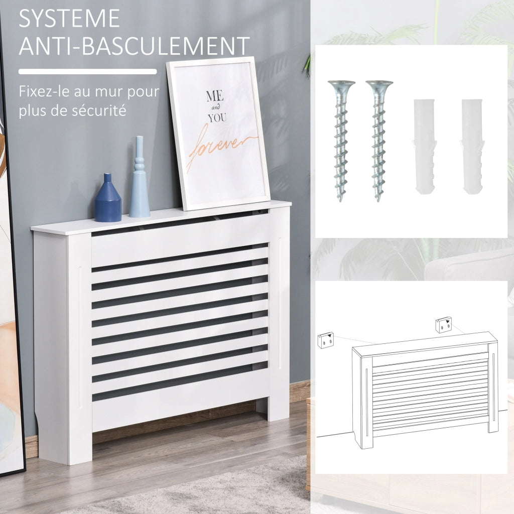 Armadio per termosifoni con ante a doghe ¨C zephmum ¨C Bianco 112x19x81 cm