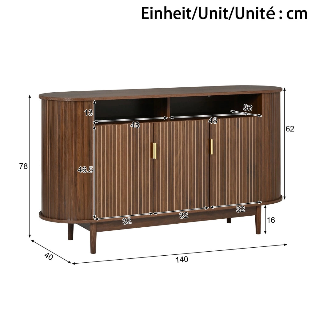 Credenza, mobile da ingresso, armadio a 3 ante, effetto legno, MDF, gambe in legno, colore noce