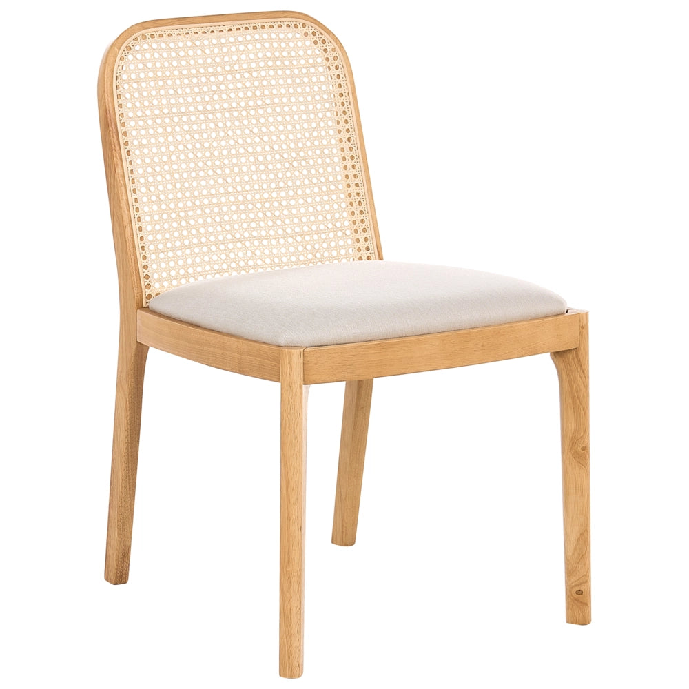 Set di 2 Sedie da pranzo in rattan a treccia viennese Schienale in poliestere Seduta in gomma Telaio in legno senza braccioli Marrone chiaro
