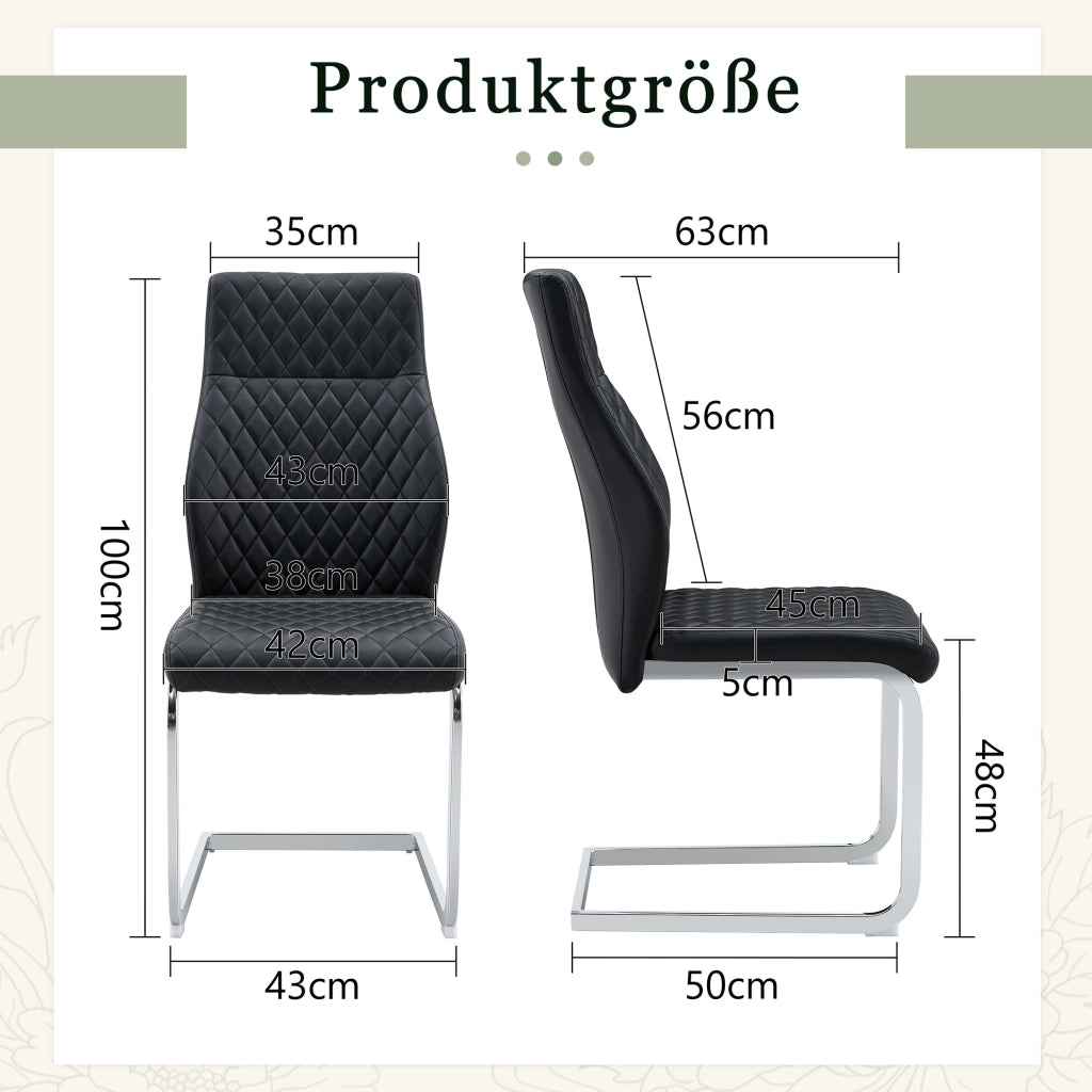 SEDIA da pranzo set 2 pezzi schienale alto 100 cm in PU nero e metallo argento