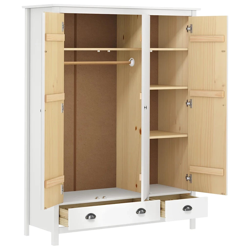 Armadio a 3 Ante Hill Bianco 127x50x170 cm in Legno di Pino