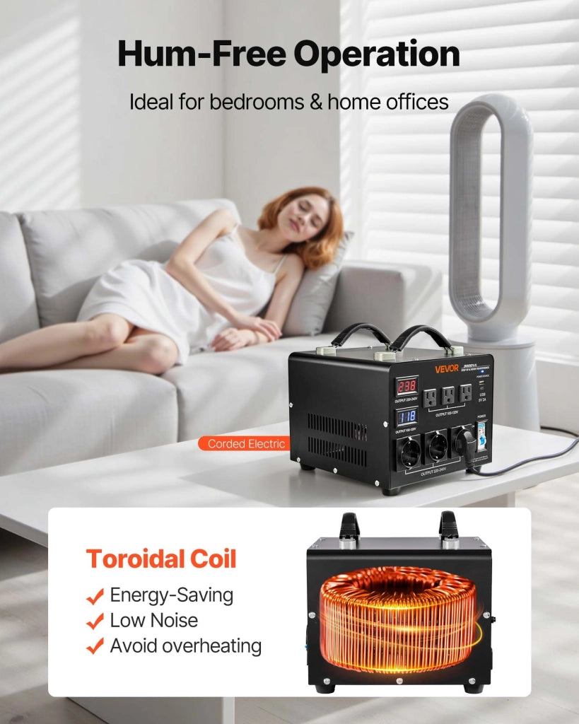 Trasformatore di Tensione Automatico 3000 VA 110V 220V Step-Up Step-Down, Convertitore con 3 Prese USA 3 Prese UE e Display LCD