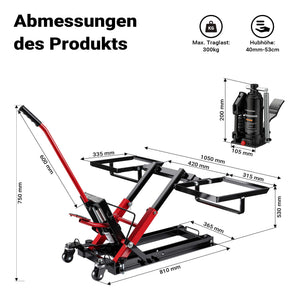 Sollevatore per trattorino 3in1, alza moto e quad, max 530 mm, Martinetto idraulico a carrello