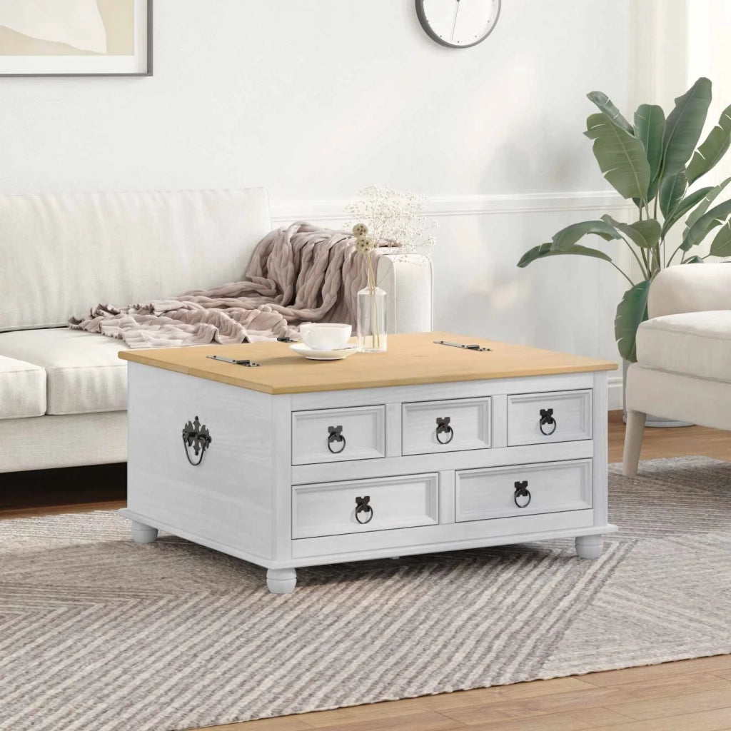 storage box con cassetto Bianco 90 x 78 x 45 cm Pino massello CFW6540534