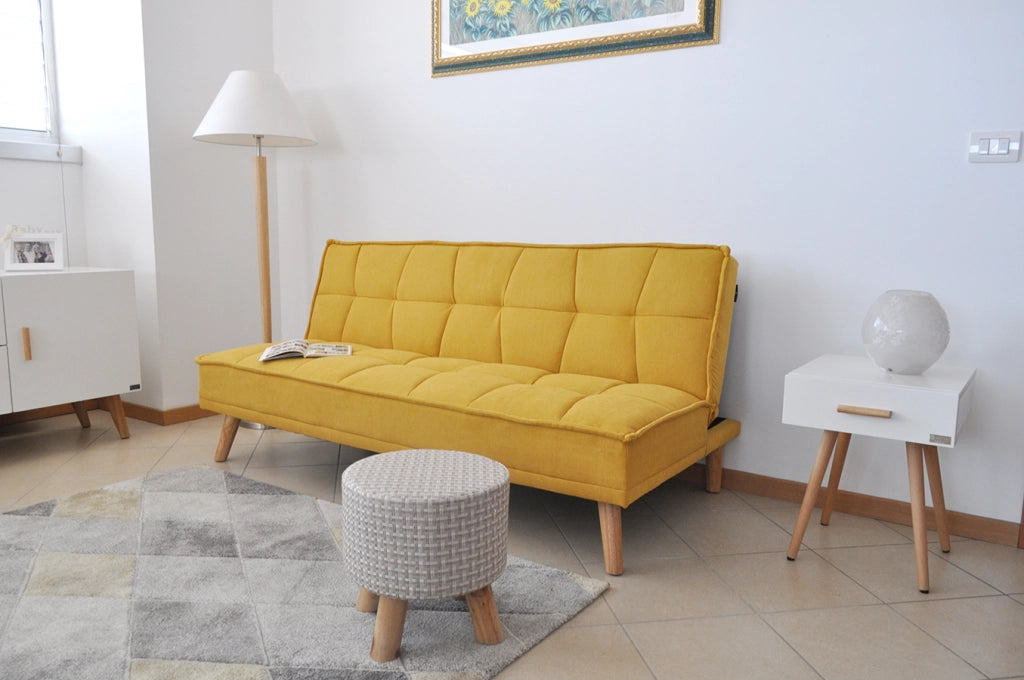 Divano letto clic clac in tessuto vellutato giallo, divano 3 posti - Bart -DL-BA16FBC