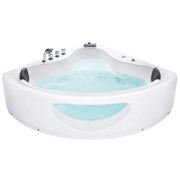 Vasca Idromassaggio Angolare Bianco Sanitario Acrilico con Luci LED 10 Getti Massaggio 205 x 146 cm Stile Moderno