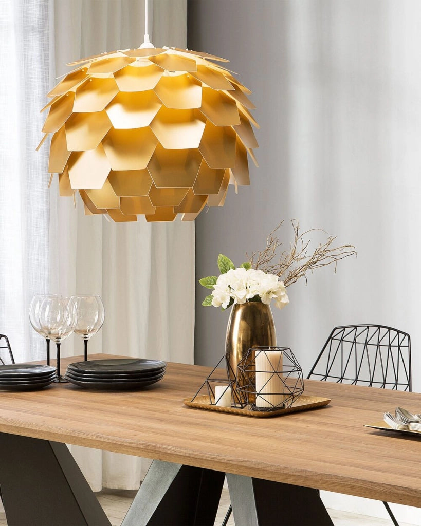 Lampadario Lampada a Sospensione con paralume a forma di globo a forma di pigna in plastica dorata