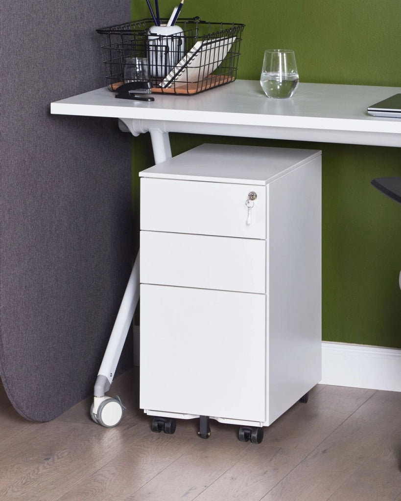 Armadietto mobile contenitore in metallo bianco con 3 cassetti con serratura a chiave e ruote industriali moderno Home Office Garage