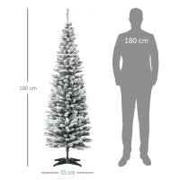Albero di Natale Slim Artificiale 180 cm con Rami Realistici, Albero di Natale Innevato Alto e Stretto con Base Pieghevole, Verde
