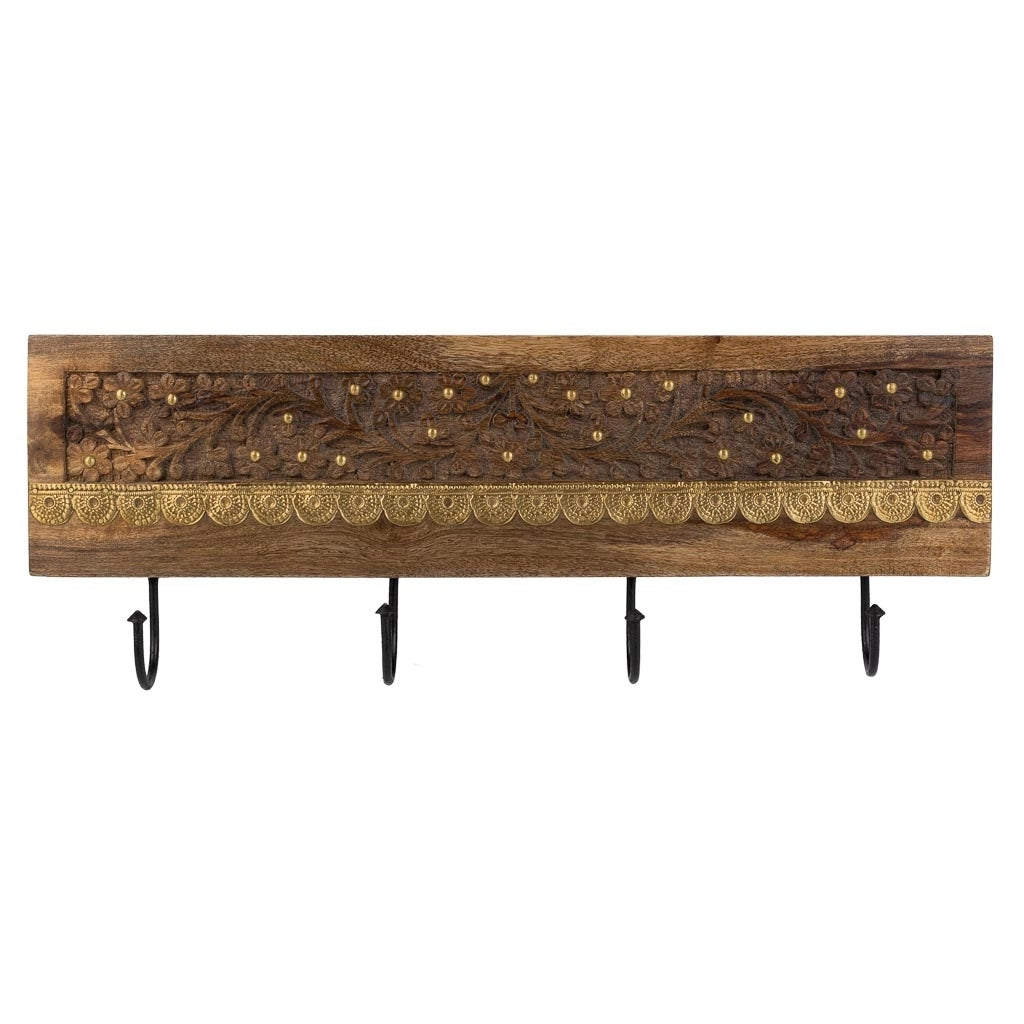 Portabito in legno con 4 ganci marrone 50x5x18h
