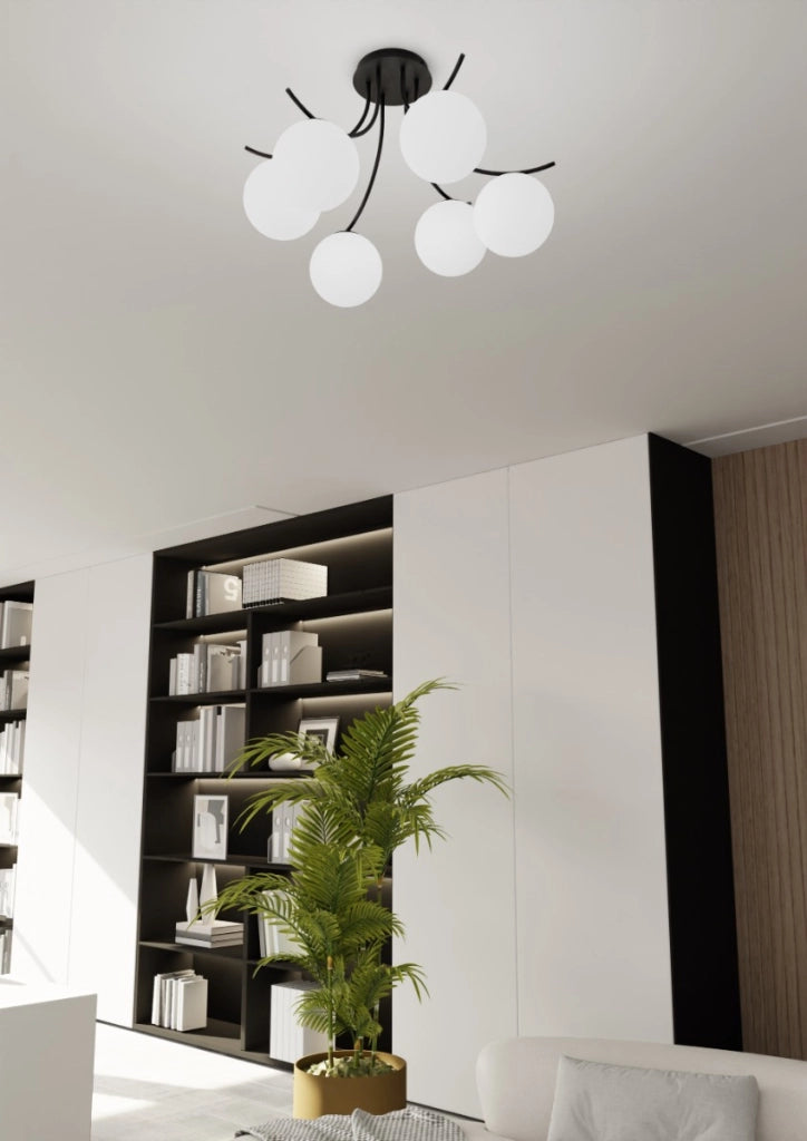 Lampadario Emibig Boston 6xE14 nero/opal in vetro 70cm