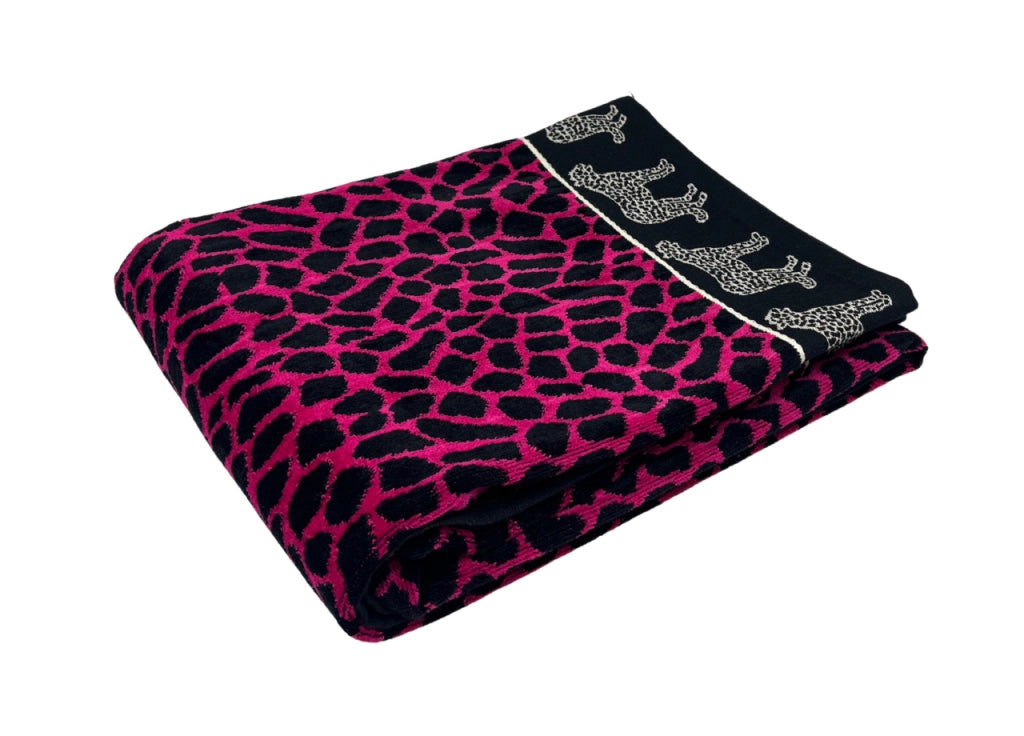 Telo Mare Jacquard Spugna Asciugamano Spiaggia Africa Ghepardo - Telo Mare - Fucsia