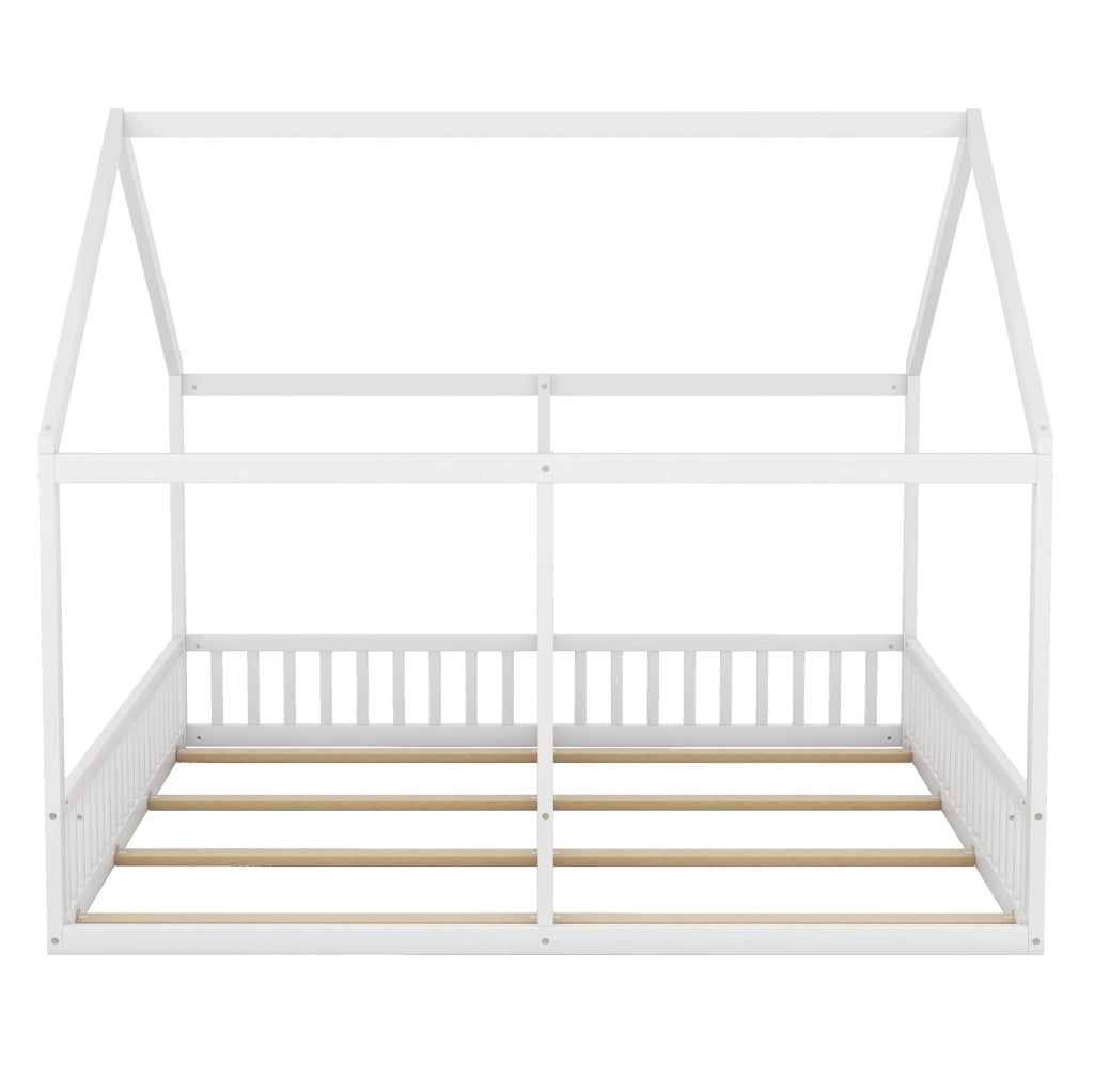 Letto a casetta 90x200 cm; 2 in 1 con sponde; pino; bianco