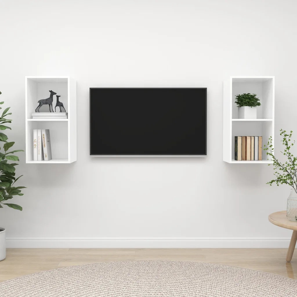 Mobili TV a Parete 2 pz-Set di 2 Credenza per TV sospesa Bianchi in Legno Multistrato