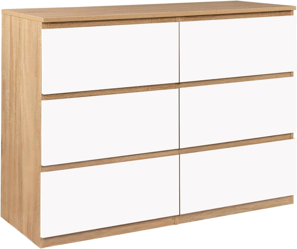 TOMI 110 cm cassettiera a 6 cassetti effetto faggio e bianco