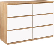 TOMI 110 cm cassettiera a 6 cassetti effetto faggio e bianco
