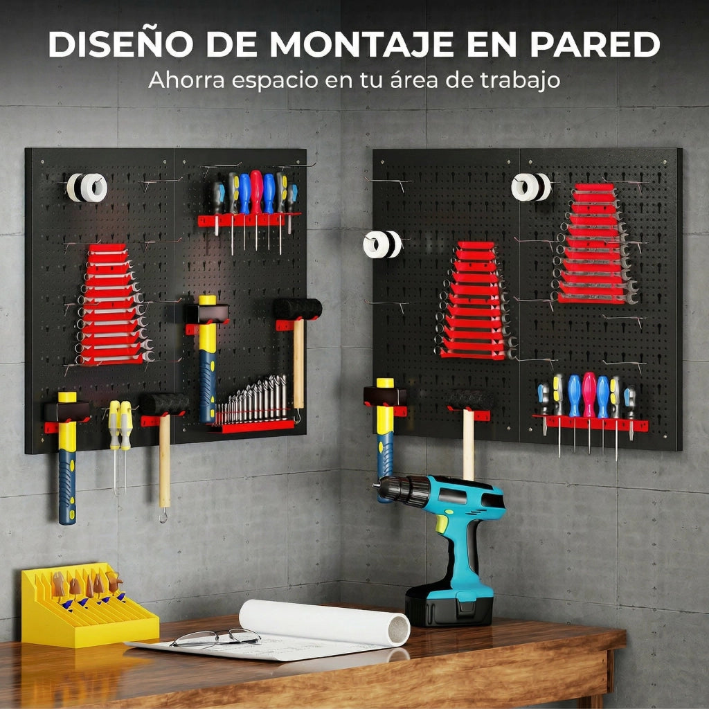 Pannello per attrezzi a parete ¨C zephmum ¨C 4 pannelli 38 pezzi 60x40 cm nero e rosso