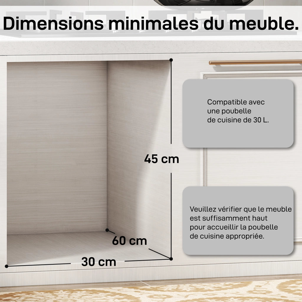 Cestino da cucina scorrevole 30L con 2 compartimenti ¨C zephmum ¨C grigio 52x26x40,8cm
