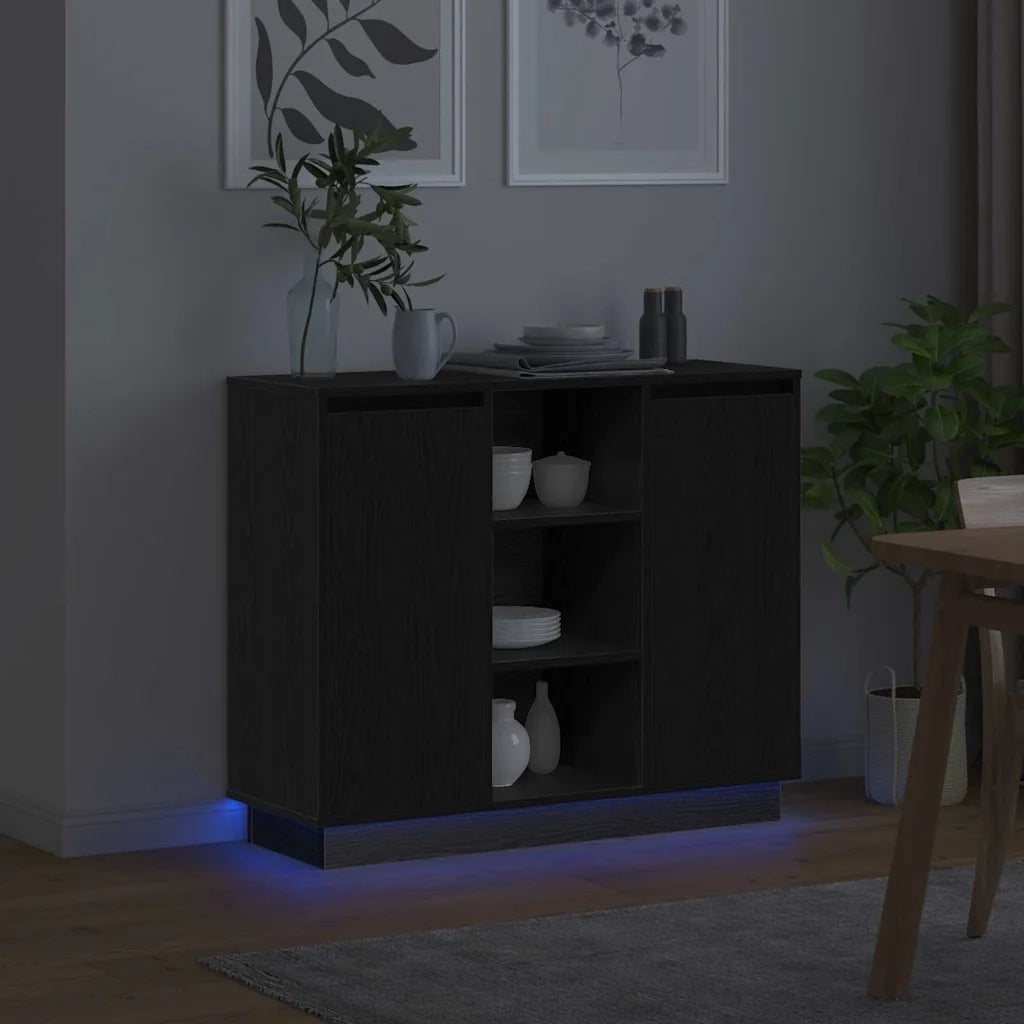 Madia LED Rovere Nero 90 x 32 x 75 cm Legno multistrato 869683