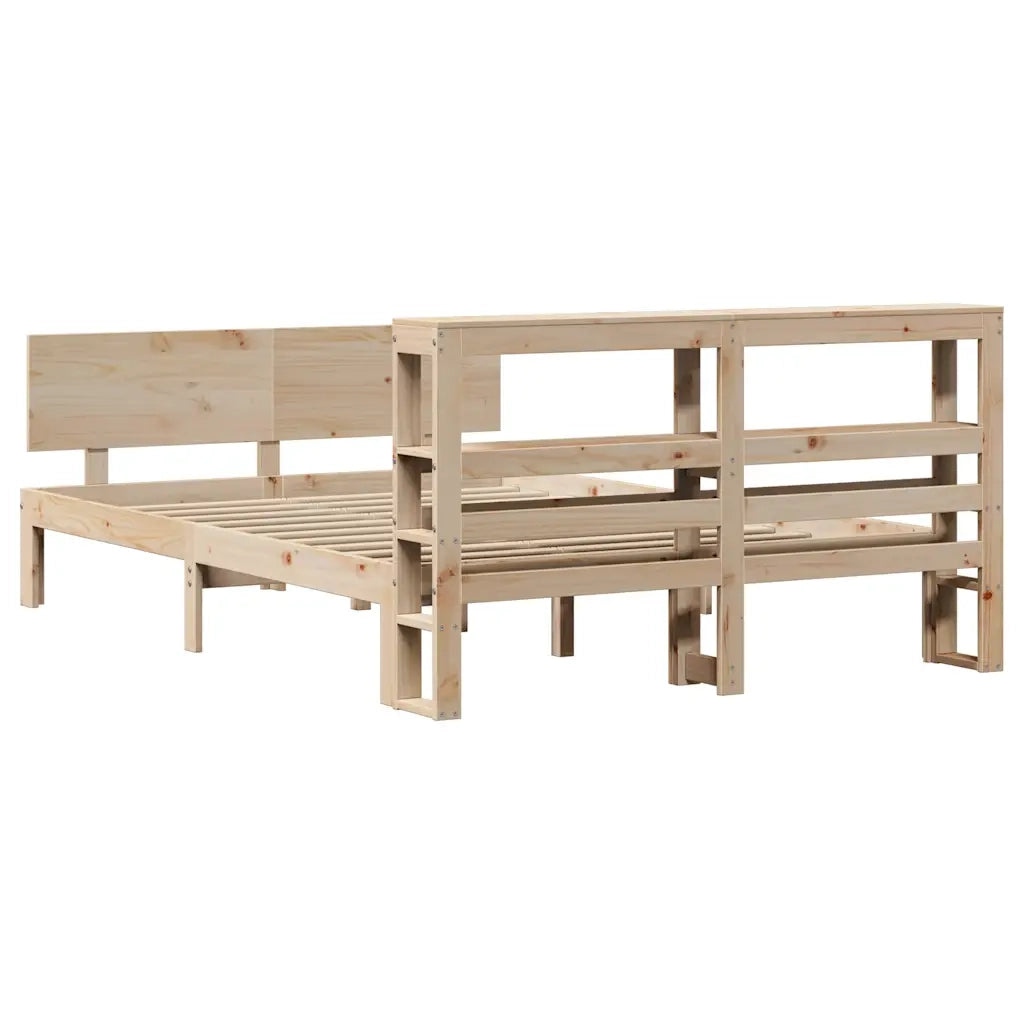 Letto matrimoniale | Letto per adulti | Giroletto con Testiera 140x200 cm in Legno Massello di Pino