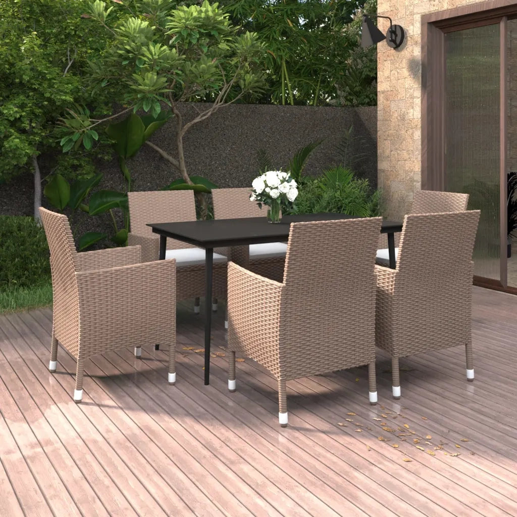 Set da Pranzo per Giardino 7 pz con Cuscini Polyrattan e Vetro 3099754